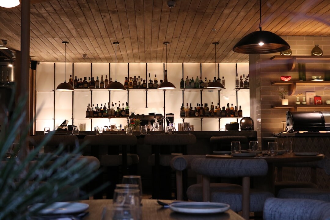 Interior of a newly opened Nordic restaurant with warm lighting