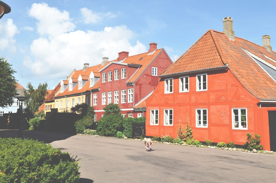 Cobblestone street in Helsingor leading toward the sound